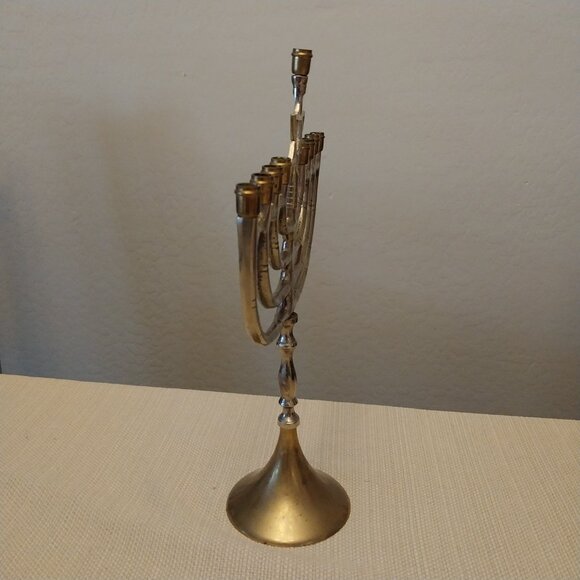Vintage Solid Brass Hanukkiah Menorah - Picture 5 of 8